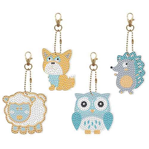 Rolin Roly 羊 フクロウ ハリネズミ 象 熊 動物 ダイヤモンド 4種類 キーホルダー チャーム ビーズアート 手作りDIY バッグ飾り キーリング ダイヤモンド塗装 ダイヤモンドアート プレゼント 誕生日
