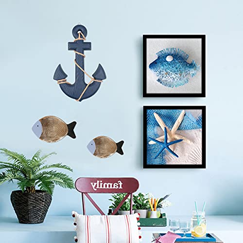 Image of 13 inch Nautical Wooden Anchor with Rope Nautical Beach Wood Anchor Wall Art Decor Door Hanging Ornament Beach Theme Home Decoration (Blue)