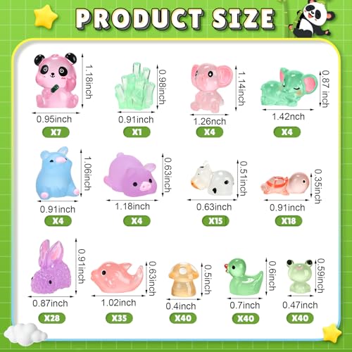 Seenelling 240 Pcs Mini Resin Animals Miniature Luminous Animals Ducks Frogs Turtles Pandas Tiny Glow in The Dark Figures for Micro Garden Landscape Ornaments Dollhouse Crafts Accessories
