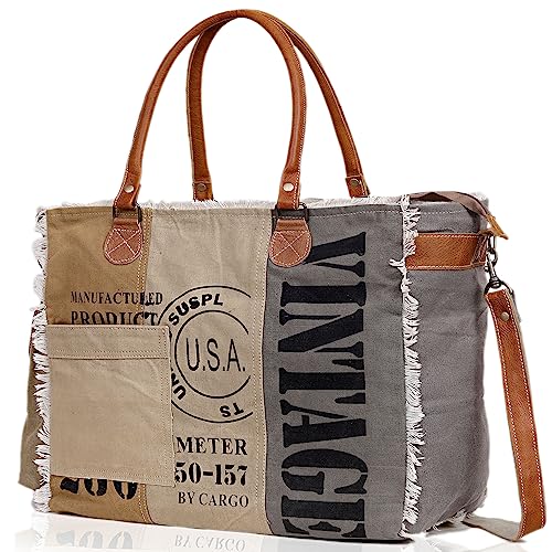 Bolso Tote de Lona para Mujer con Asas de Cuero y Correa miniatura 2