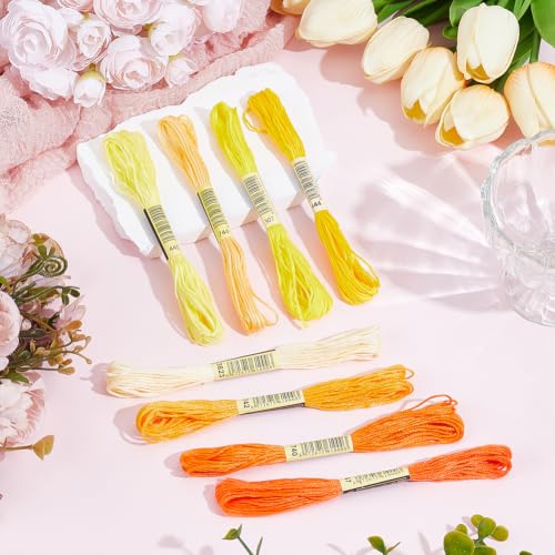 Image of 1 Box 65.6 Yards 8 Skeins 6 Ply Yellow Cotton Variegated Cross Stitch Floss Friendship Bracelet String Gradient Yarn Embroidery Assorted Bulk Thread Set for Hand Sewing Making Crochet DIY