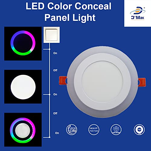 Image of D'Mak 9 Watt 6+3 Round Double Colour LED Conceal Panel Side 3D Effect Light (Pack of 20, White & PGB)