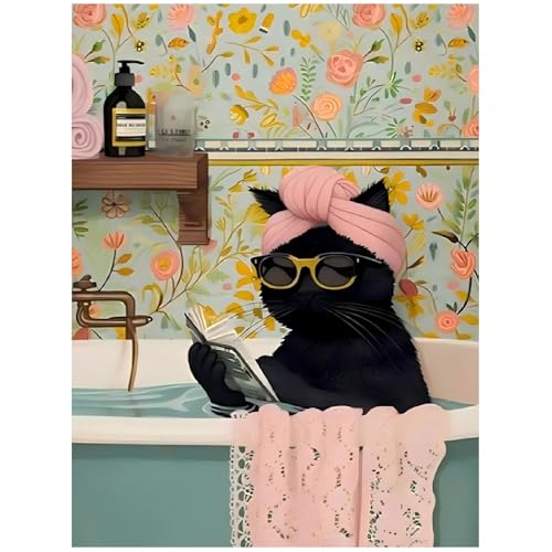 Chat Peinture Numero Adulte, Chat de baignoire Coloriage Par Numero Adulte, Toile Peinture Pour la Décoration de la Maison 40x50cm
