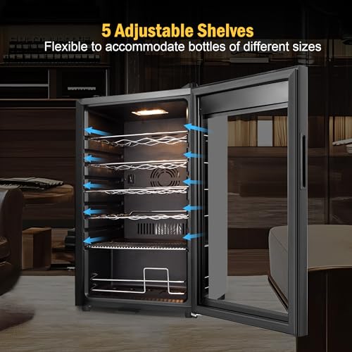 Image of FoMup Wine Fridge 24 Bottles, Small Wine Cooler Refrigerator Freestanding with Digital Temperature Control Safety Lock, Frost Free for Red White Wine, Champagne