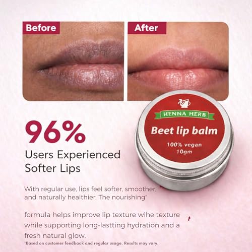 Image of Henna Herb Beetroot Lip Balm | Organic Natural Care | Tinted Lip Balm For Dry Lips | Formula for Pigmented | Soft Moisturizing Protection for Kids & Women