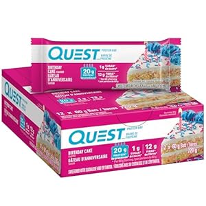 Quest Nutrition Birthday Cake Protein Bar, High Protein, High Fibre, Low Sugar, Keto Friendly, 20g Protein, 1g Sugar, 12ct
