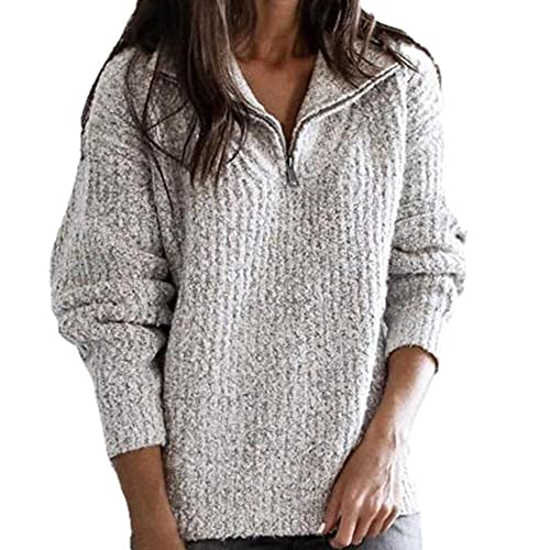 Suéter feminino NP de tricô feminino outono casual, Cinza, XX-Large