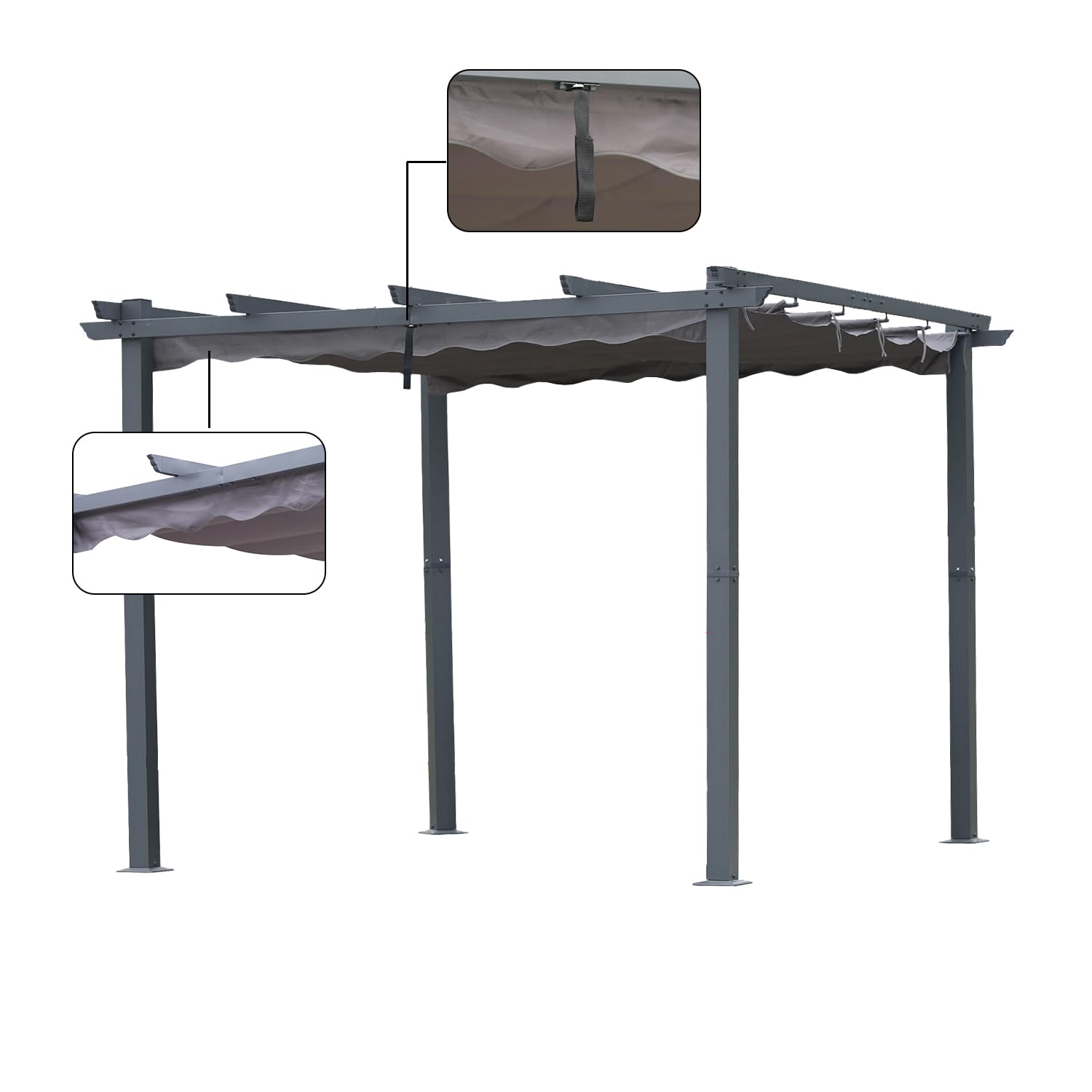 Angel Living Aluminiowa Pergola Ogrodowa, Pawilon z Wysuwanym Dachem, na Zewnątrz, na Patio (Szary, 3 x 3)
