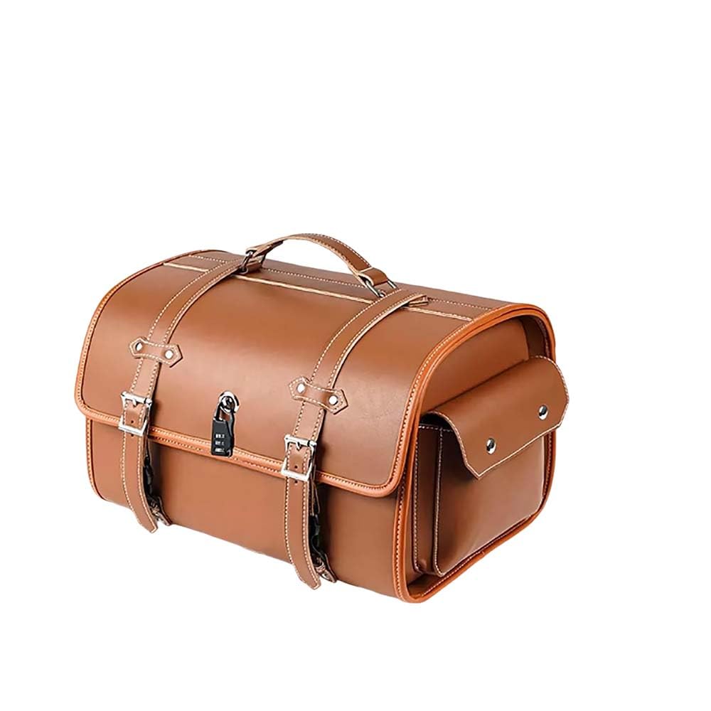 Sacoche Moto pour Harley Davidson Custom 1200, Sacoche Arrière de Moto, Étanche, pour Toutes Saisons, Coffre De Rangement pour Coffre De Voyage, Grande Capacité,B-Brown