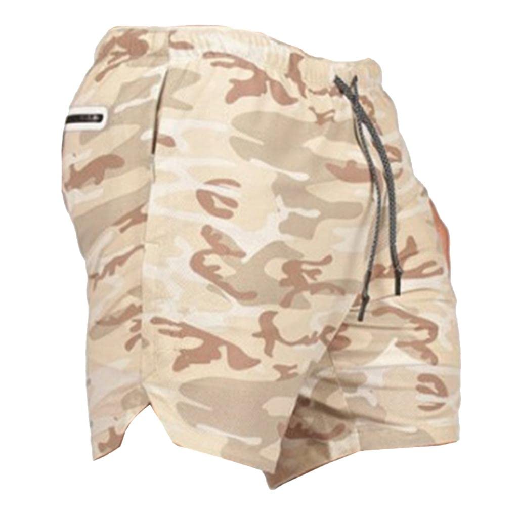 nivaa 2 in 1 Men Running Shorts Built In Base Layer Short Pants Pocket Brown XL-picture-31