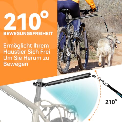 DAISTERN Fahrrad Hundeleine 210° drehbar, Fahrradleine Hund mit Carbonfaser-Griff, stötdämpfende Feder, Dog Bicycle Leash mit Aluminiumlegierungsklemme, Schnellmontagesystem