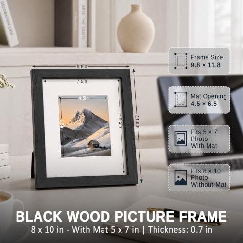 Image of VCK 8x10 Picture Frame Set of 6, Black Exclusive Wood, HD Glass, for Photo