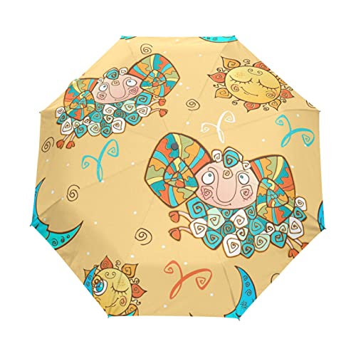 Parapluie pliable ouverture automatique Éléphant du Soleil Jaune pour femme et homme