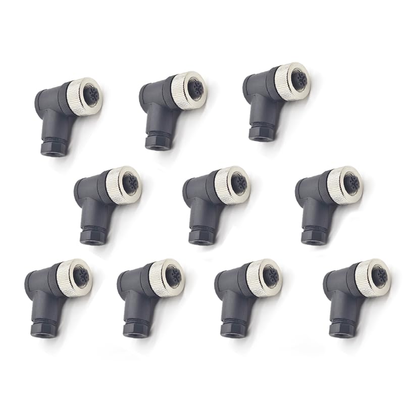 10Pcs M12 4 Pin Female Connector,Right Angle Field Assembly Wireable Adapter 12mm A Code Industrial Circular Connector IP67 Waterproof Sensor for PG7 Cable Unshiled 250V 4A AC/DC for Electric Bicycles