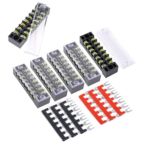 Hilitchi 12Pcs 600V 15A 7 Position Double Row Screw Terminal Strip And 400V 10A 12 Positions Red/Black Pre Insulated Terminal Barrier Strip #TOP3