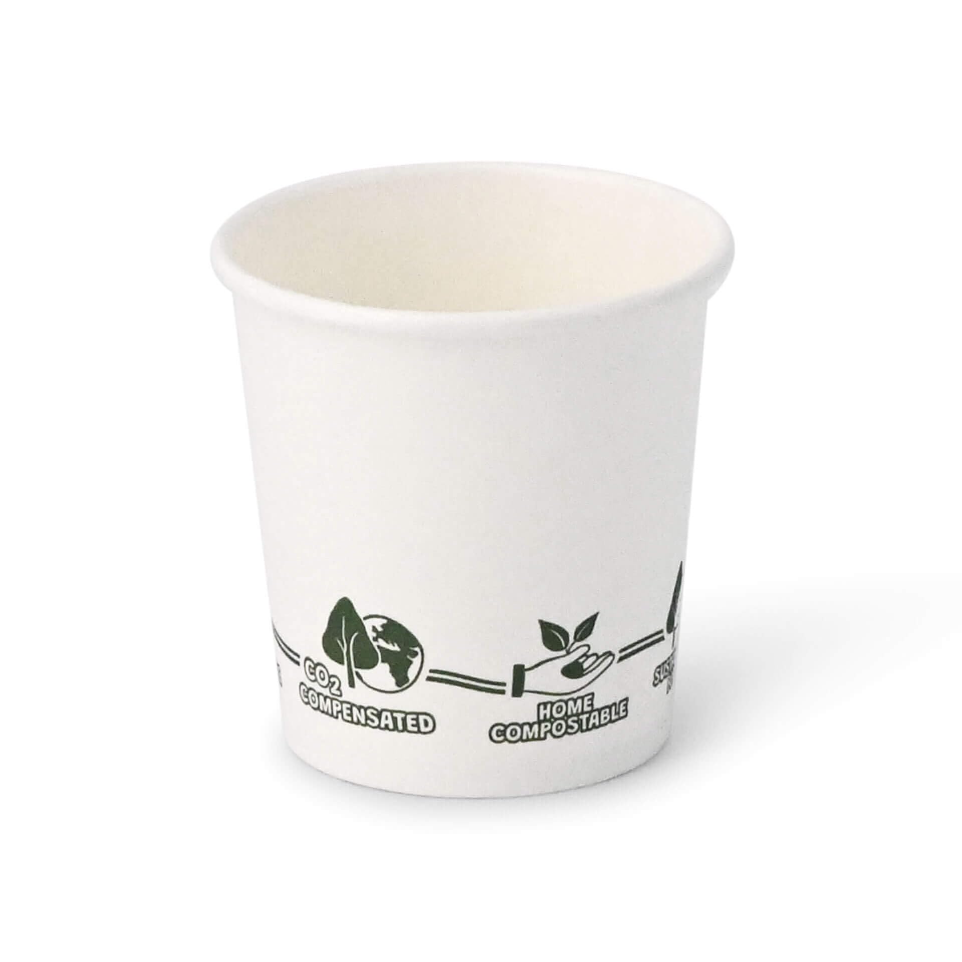 BIOZOYG 1000x bicchierini caffè 100 ml / 4 oz, Ø 62 mm bianco con motivo ambientale - bicchieri carta senza plastica e con materiali sostenibili - bicchierini caffe carta
