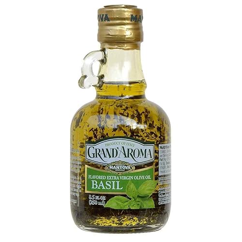 Mantova Grand Aroma - Aceite de oliva virgen extra con sabor a albahaca, peso neto, 8.5 onzas líquidas (8.5 fl oz)