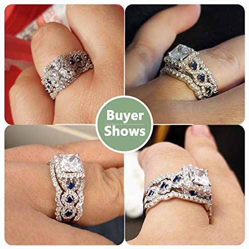 Newshe 2.5Ct 925 Sterling Silver Cz Engagements Rings Wedding Bands For Women 3Pcs Bridal Rings Sets Cubic Zirconia Princess Promise Rings For Her Size 7 #TOP1