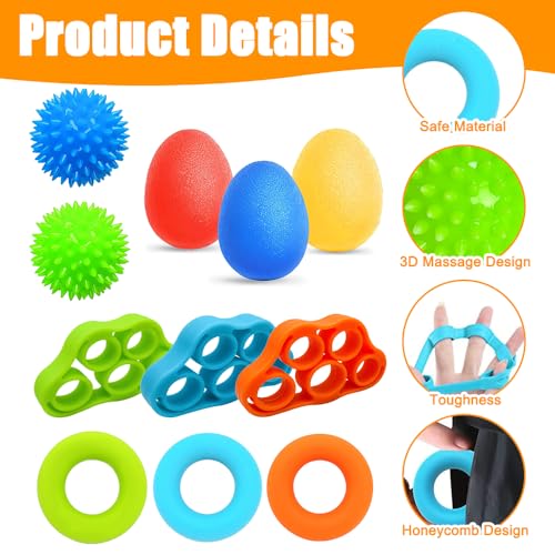 Kinfezlon 11 Stücke Handtrainer Fingertrainer, Handtrainer, Finger Training, Igelball für Hände Therapie, Arthrose Training, Griffstärkung, Lindert Stress, Angstlinderung und Stärkung der Finger