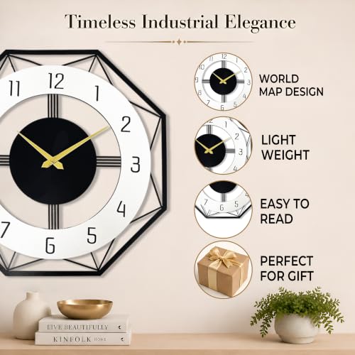 Image of Auromin Premium Metal Wall Clock for Living Room Stylish | Big Size Modern Decorative Wall Watch for Home, Hall, Bedroom & Office, Luxury Premium Wall Clock for Interior Decor