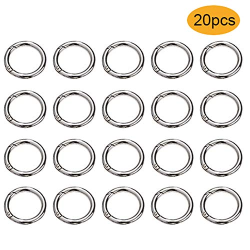 Huture 20 Pcs Zinc Alloy Round Carabiner Spring Snap Clips Hook Keychain Keyring Buckle Key Chain Jump Rings O Ring Metal Secure Holder Durable Rust-Proof For Bags Purses Organizing Accessory, Silver #TOP3