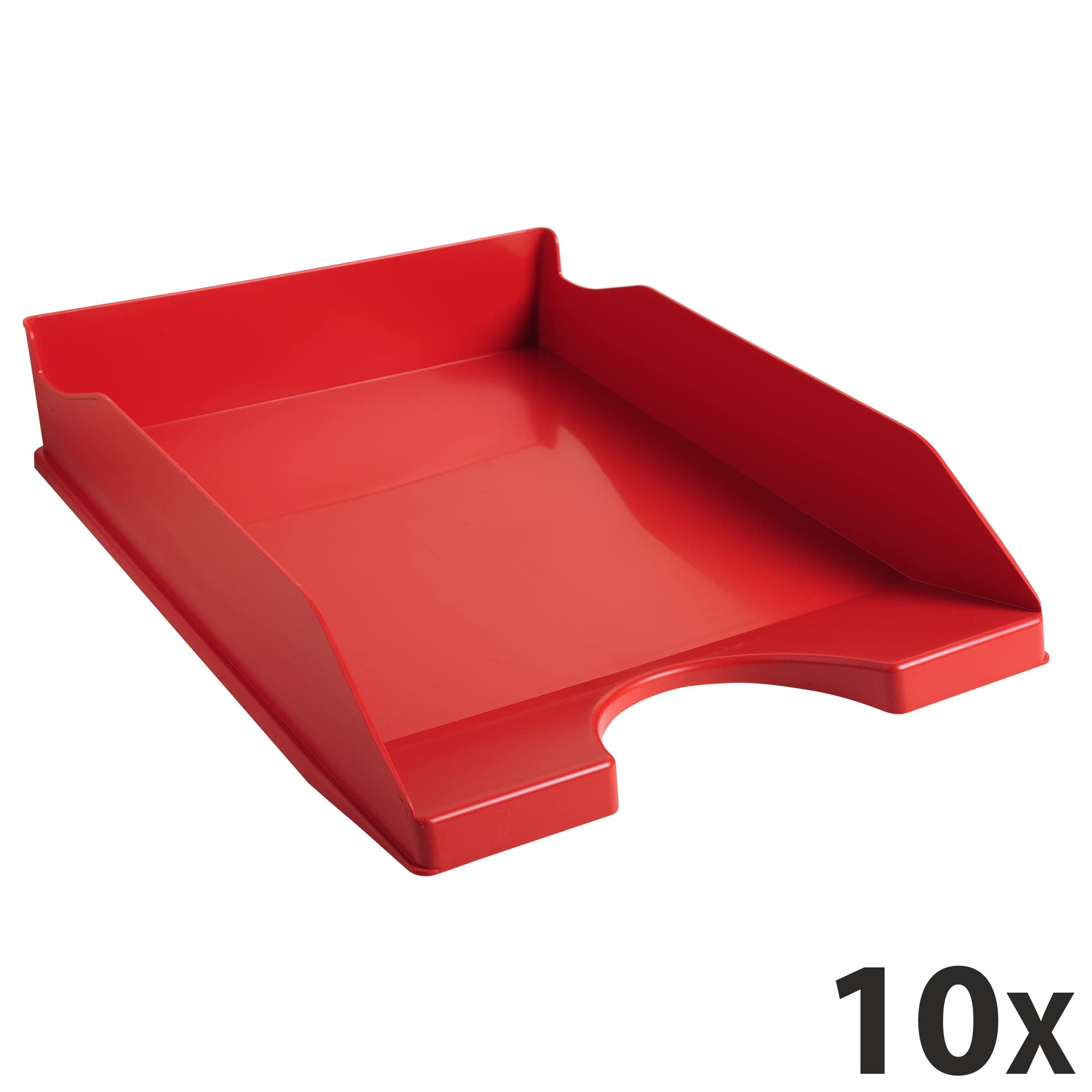 Exacompta - Réf. 123107D - Lot de 10 corbeilles à courrier ECOTRAY - dimensions utiles 34 x 25 x 6,5 cm - pour documents au format A4+ - couleur rouge - certifié Ange Bleu