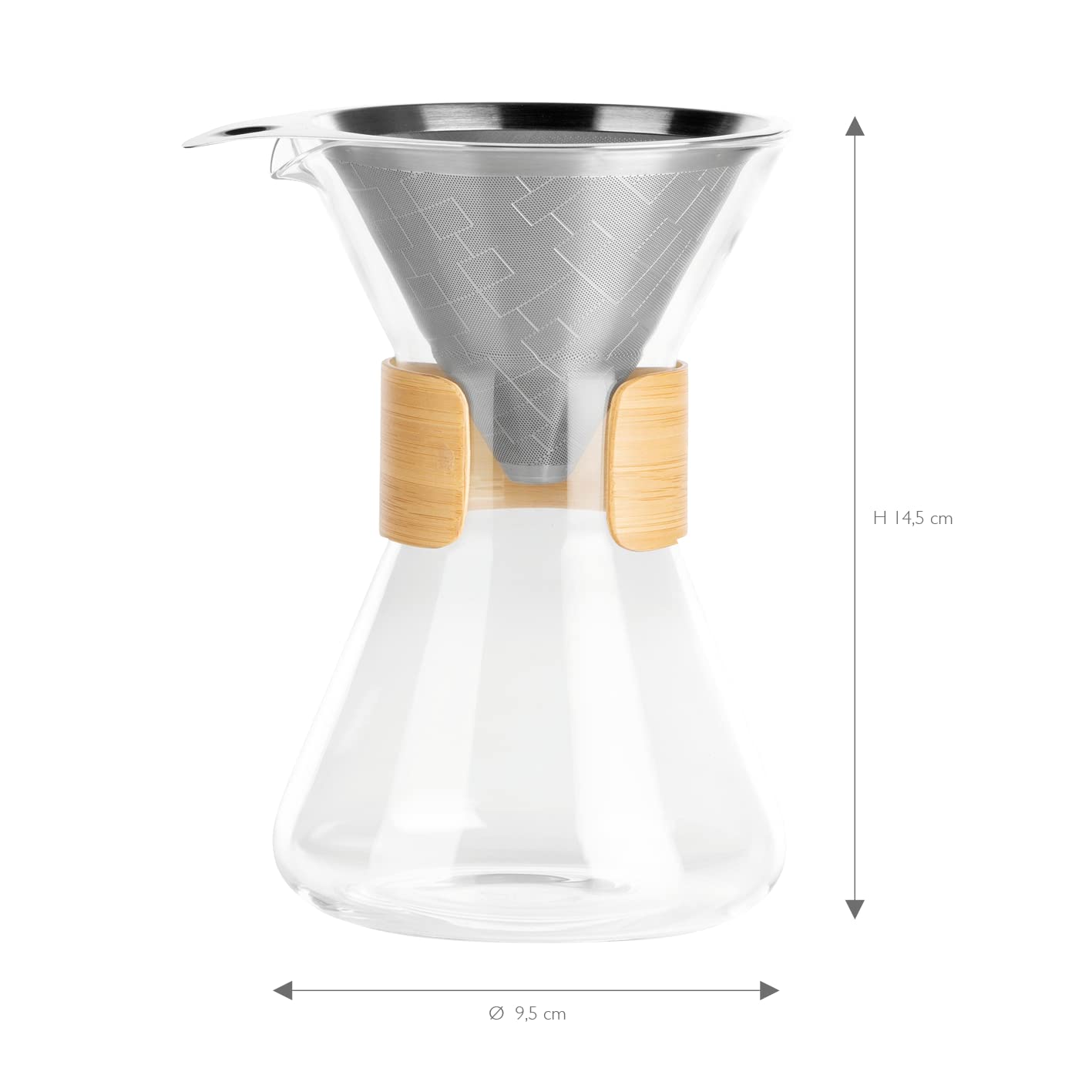 BEEM Jarra de café Pour Over - 0,7 L | Diseño de bambú y vidrio | Vidrio de borosilicato resistente | Con filtro permanente de acero inoxidable | Hasta 6 tazas