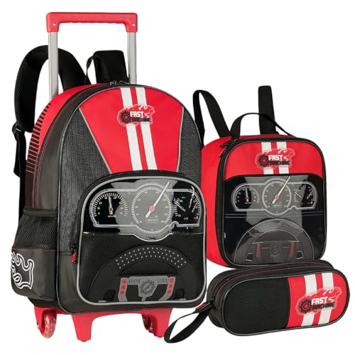 Kit Mochila Infantil Escolar Carrinho Menino Fast Machine