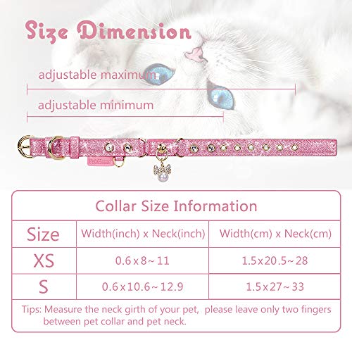 Image of Cat Collar, Dog Collar, [Bling Rhinestones] PU Leather Adjustable Pet Collar with Luxury Pendant for Small Dog and Cat Extra Small Pink
