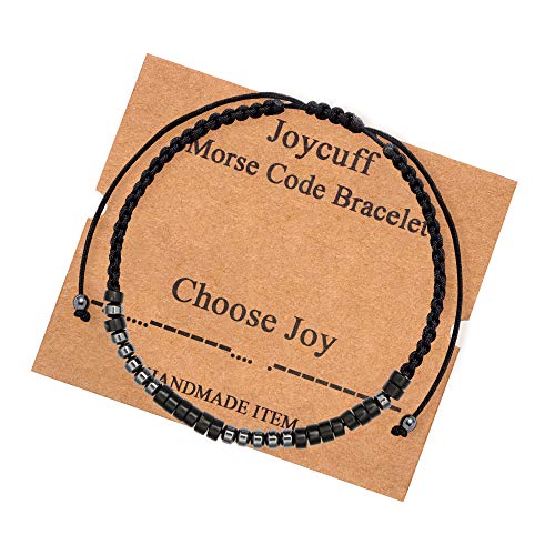 Image of JoycuFF Choose Joy Inspirational Morse Code Bracelets Funny Secret Message for Best Friend Mom Coworker Sister Daughter Birthday Gifts for Women Men Fashion Handmade Jewelry