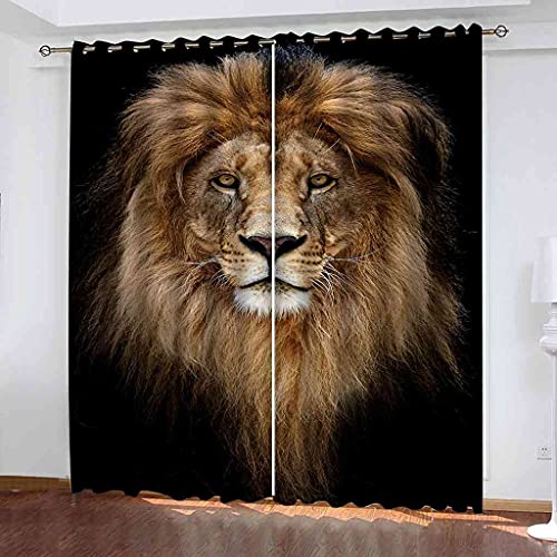 Rideaux occultants polyester isolants phoniques 3D lion enfant