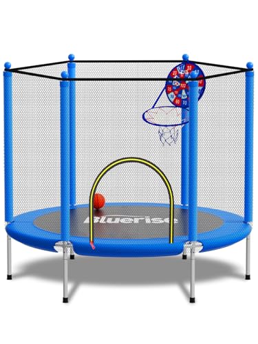 BLUERISE 55IN Toddler Trampoline with Enclosure Net Easy to Assemble Kids Baby Indoor Recreational Trampoline Outdoor