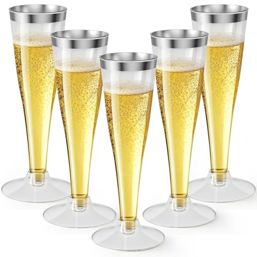 Torchero 40 Pack Silver Rim Champagne Flutes Plastic Wine Glasses Disposable, Silver Rim Mimosa Glasses Party Supplies for 2026 Engagement Wedding Birthday Bar New Years Eve Parties Holiday by Torchero - Used condition - US$16.55