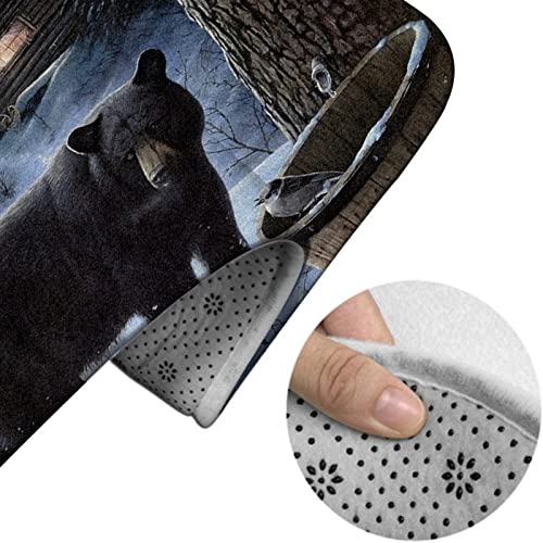 Badezimmerteppich-Set, 3-teilig, bunter Stern, Natur, Wald, Schwarzbär, Winterschnee, waschbarer Badvorleger, rutschfest, mit Rückenpolster, Konturteppich und Toilettendeckelbezug – Bild 5