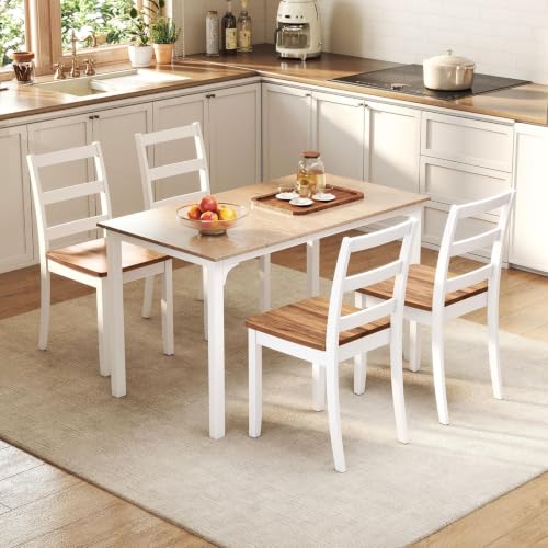 Image of COSTWAY Dining Chairs Set of 4, Mid-Century Modern Wooden Chairs, White
