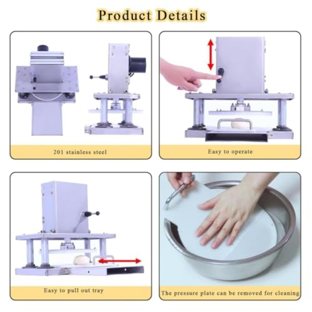Prensa de masa eléctrica, laminadora de rodillos para pizza comercial | 400 por Hora, Platos de 22/25/30cm, Presión 2000N, Acero Inoxidable para Restaurantes(25cm)