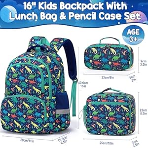 Fimibuke Kid Backpack for School Boy, 3PCS Waterproof Toddler School Bag Cute Bookbag Set with Lunch Box & Pencil Case for Preschool Kindergarten Elementary Back to School Student Ages 3-12, Dinosaur Fimibuke Kid Backpack for School Boy 3PCS Waterproof Toddler School Bag Cute Bookbag Set with Lunch Box Pencil Case for Preschool Kindergarten Elementary Back to School Student Ages 3 12 Dinosaur