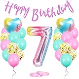 Geburtstagsdeko Mädchen 7 Jahr, Luftballon 7. Geburtstag Rosa, Ballon 7. Geburtstag, Riesen Folienballon Zahl 7, Happy Birthday Girlande Folienballon für 7 Deko Geburtstag Party Mädchen