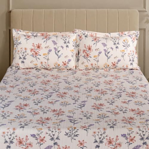 Image of Home Elegance from House of Mytrident | Linen Feel Bed Sheet for Double Bed King Size with Two Pillow Covers | Ultrasoft | Floral 274cm x 250cm | myTrident - Inlet Yellow