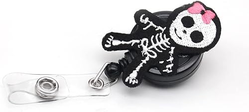 Miniatura 4 de Carrete retráctil de fieltro con diseño de calavera para identificación de tela, tarjetero de identificación para enfermera
