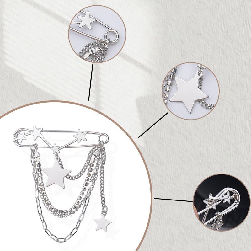 Image of Y2k Chain Brooch Pins for Women Silver Gold Tassel Pin for Coat Collar Brooch Pin Y2k Punk Shoes Clothing Accessories