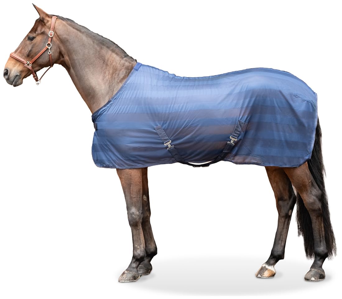 Equinate Coperta anti-insetti Guardian con imbottitura per il garrese e cinghie incrociate 125 cm Navy - Coperta per equini con protezione efficace contro mosche e insetti - Coperta per cavalli