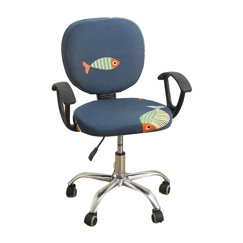 Highdi Funda para Silla de Oficina 2 Piezas,Desunido Extraíble Funda para Silla Giratoria Cubierta de Sillas,Elastica Fundas Sillas de Ordenador Protectora de Sillas para Gaming (Peces de Colores)