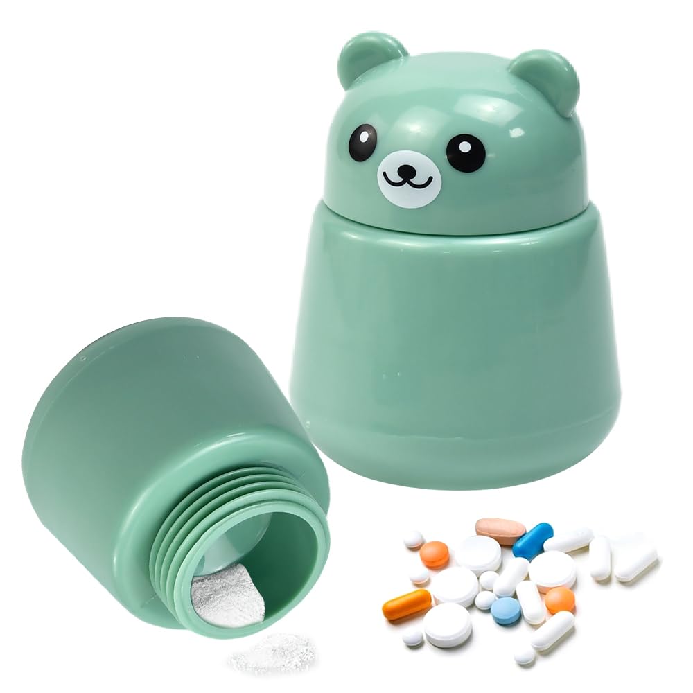 Tritapillole Smericio di Medicina Creativa a Forma di Orso Frantumatore Manuale per Compresse Macinino con Pillola Portatile, Schiaccia i Farmaci in Polvere Fine, Plastica Senza BPA