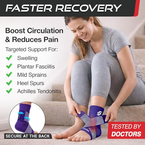 Image of Sleeve Stars Ankle Brace for Women & Men, Ankle Wrap for Sprained Ankle, Compression Sleeve for Plantar Fasciitis Relief, Easy Customizable Support: w /Removable Strap (Pair /M:10 inch-12 inch /Dark Purple)