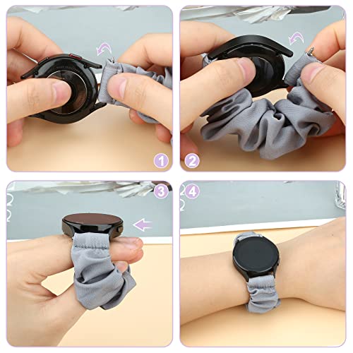 Samsung Galaxy Watch Bands, 20mm & 22mm Width, Printed Single Ring Scrunchies, Ladies Elastic Replacement Bands with Quick Release, Suitable for Galaxy Watch Active 2, 3, 4, 5 & 5 Pro (Gray by URU Shield - Image 4