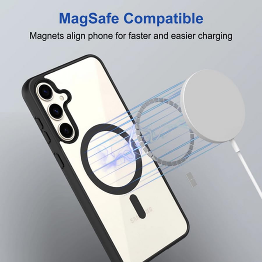 Image of NISHTECH for Samsung Galaxy S21 5G Case: Clear Magnetic Slim Fit Case Compatible with Magsafe Rugged Protective Transparent Cover (Black Magnetic)