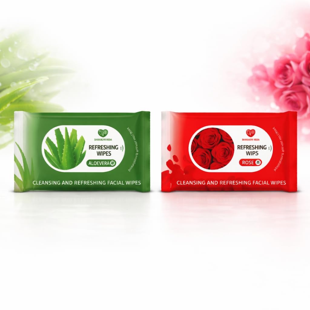 Shakalyaveda Aloe Vera & Rose Wet Wipes Pack of 2 | Enriched with Aloe Vera & Rose Extract | Gentle Cleansing, Soothing & Refreshing Face & Body Wipes | Alcohol Free | All Skin Types-picture-11