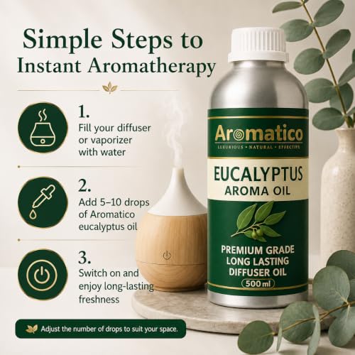 Image of AROMATICO Eucalyptus Diffuser Oil with Strong, Long-Lasting Aroma for Homes, Offices & Showrooms. Aromatherapy, Diffusers, Air Purifiers, Vaporizers - 500ML
