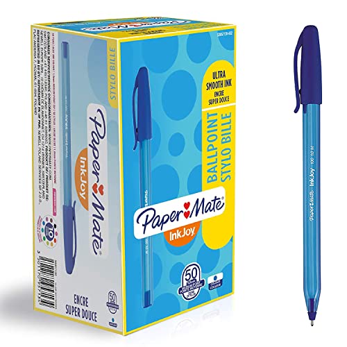 Paper Mate S0957130 - Bolígrafo con capuchón, punta media de 1 mm, caja de 50, color azul Cover